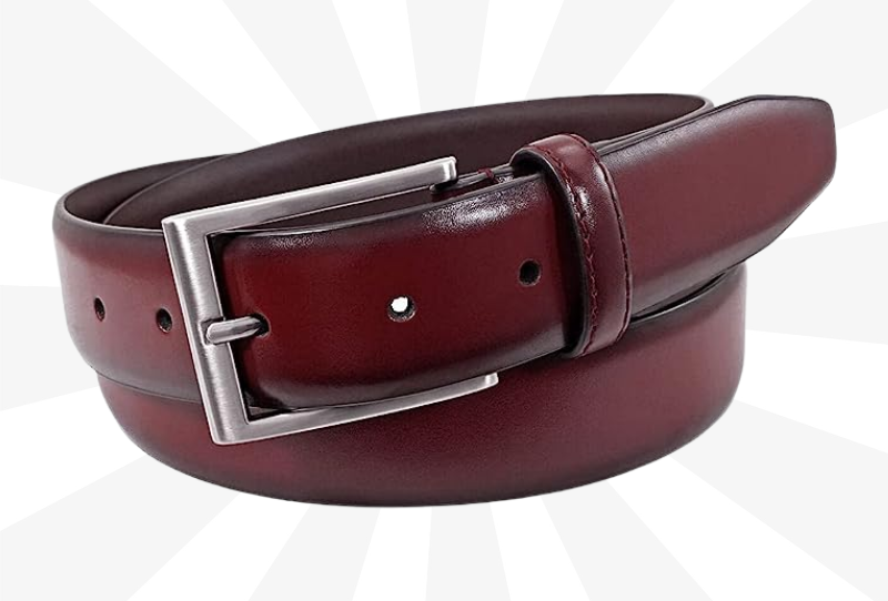 Florsheim a burgundy leather belt with a silver buckle.